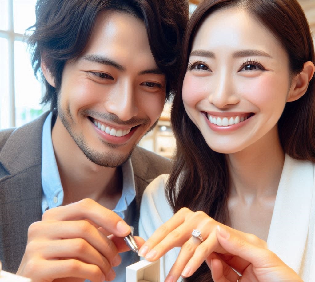 結婚指輪を選んでいるカップル